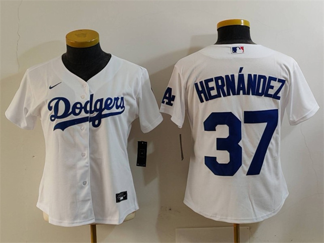 Women's Los Angeles Dodgers #37 Teoscar Hernández White Stitched Jersey(Run Small) Women's Los Angeles Dodgers #37 Teoscar Hernández White Stitched Jersey(Run Small)